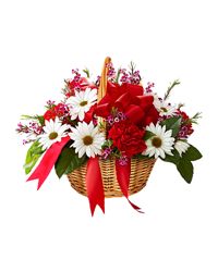 хризантемы и гвоздики в корзине
